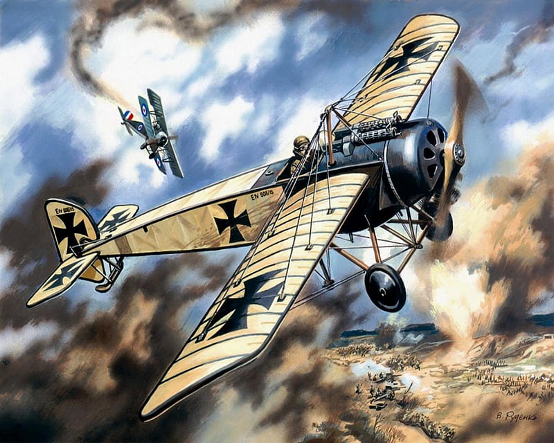 World War 1 Pfalz E.IV, world, art, guerra, wwi, eiv, e-iv, pfalz, airplane, plane, antique, drawing, painting, ww1, classic, HD wallpaper
