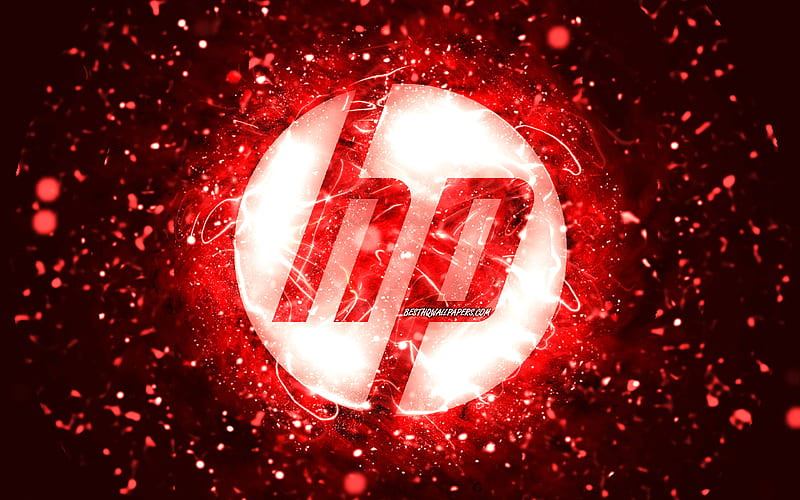 HP red logo red neon lights, creative, Hewlett-Packard logo, red abstract background, HP logo, Hewlett-Packard, HP, HD wallpaper