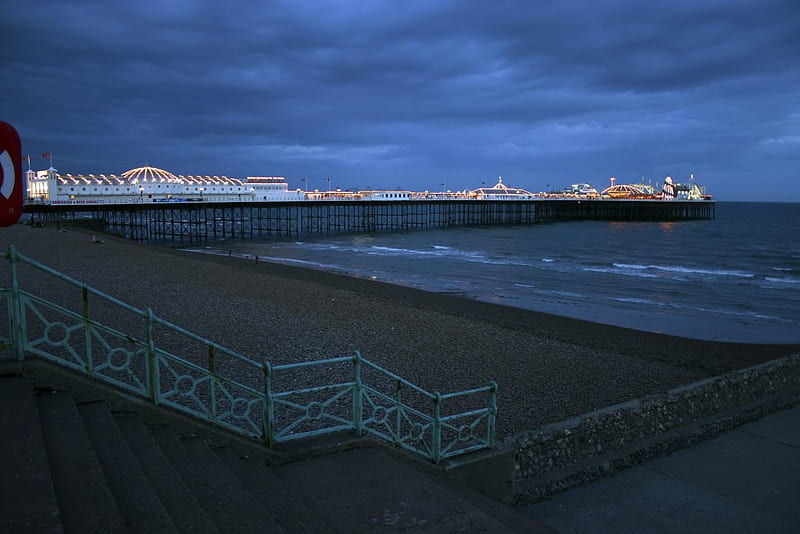Brighton Pier WDS, oceans, graphy, water, piers, beaches, clouds, sky, HD wallpaper
