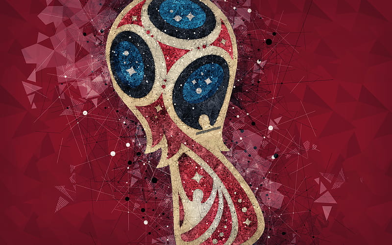 2018 FIFA World Cup, Russia 2018 creative geometric art, logo, emblem, purple abstract background, football, world championship, Russia, HD wallpaper