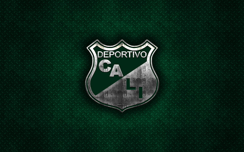Deportivo Cali, Colombian football club, green metal texture, metal logo, emblem, Cali, Colombia, Liga Aguila, creative art, football, HD wallpaper