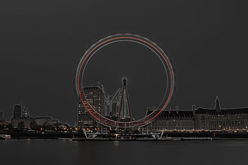 london eye, bridge, capital, england, city, beauty, neon, lights, HD wallpaper