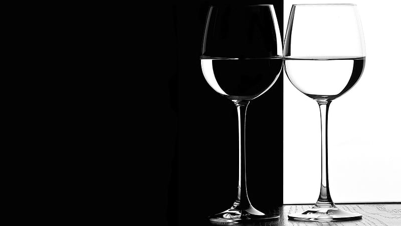 Glasses, wine, black, white, abstract, HD wallpaper