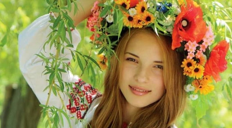 Girl with wreath of flowers, Girl, summer, Beauty, Flowers, HD ...