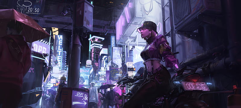 Cyber Girl In Cyber City , cyberpunk, artist, artwork, artstation, HD wallpaper