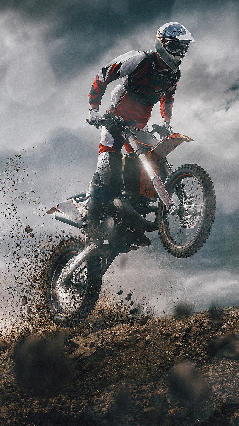Moto cross, bike, driver, jump, motorcycle, sand, splash, stunt, HD phone wallpaper