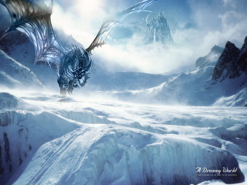 Dragon in Ice, dreams, dragon, imagination, adventure, HD wallpaper