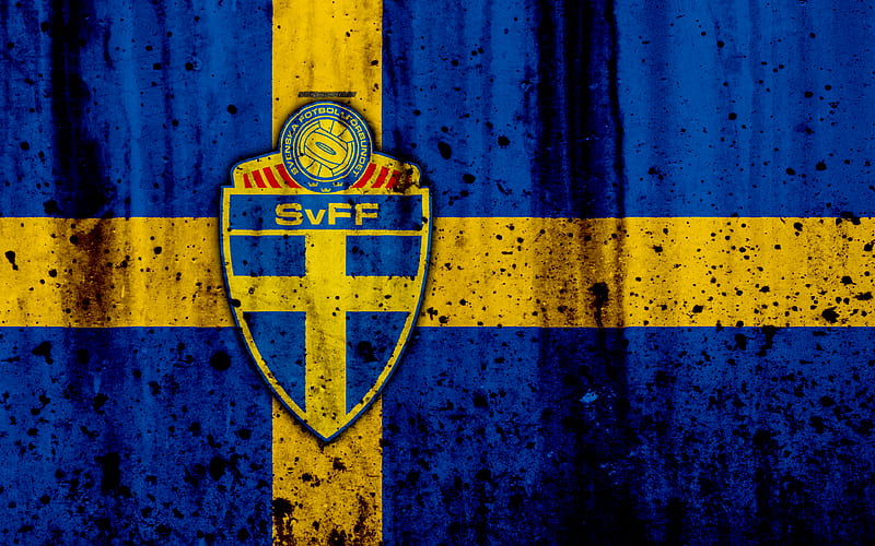 Sweden national football team logo, grunge, Europe, football, stone texture, soccer, Sweden, European national teams, HD wallpaper