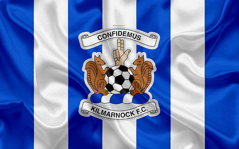 Kilmarnock FC Scottish Football Club, logo, emblem, Scottish Premiership, football, Kilmarnock, Scotland, UK, silk flag, Scottish Football Championship, HD wallpaper