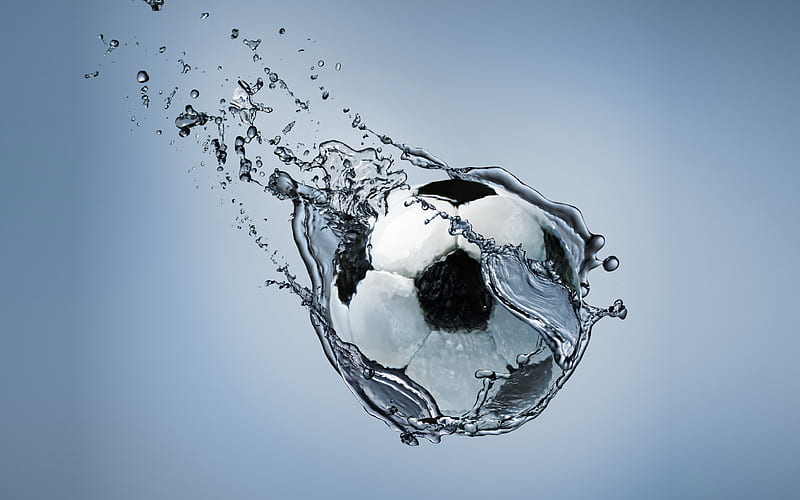 soccer ball water splashes, football, ball, creative, soccer, HD wallpaper