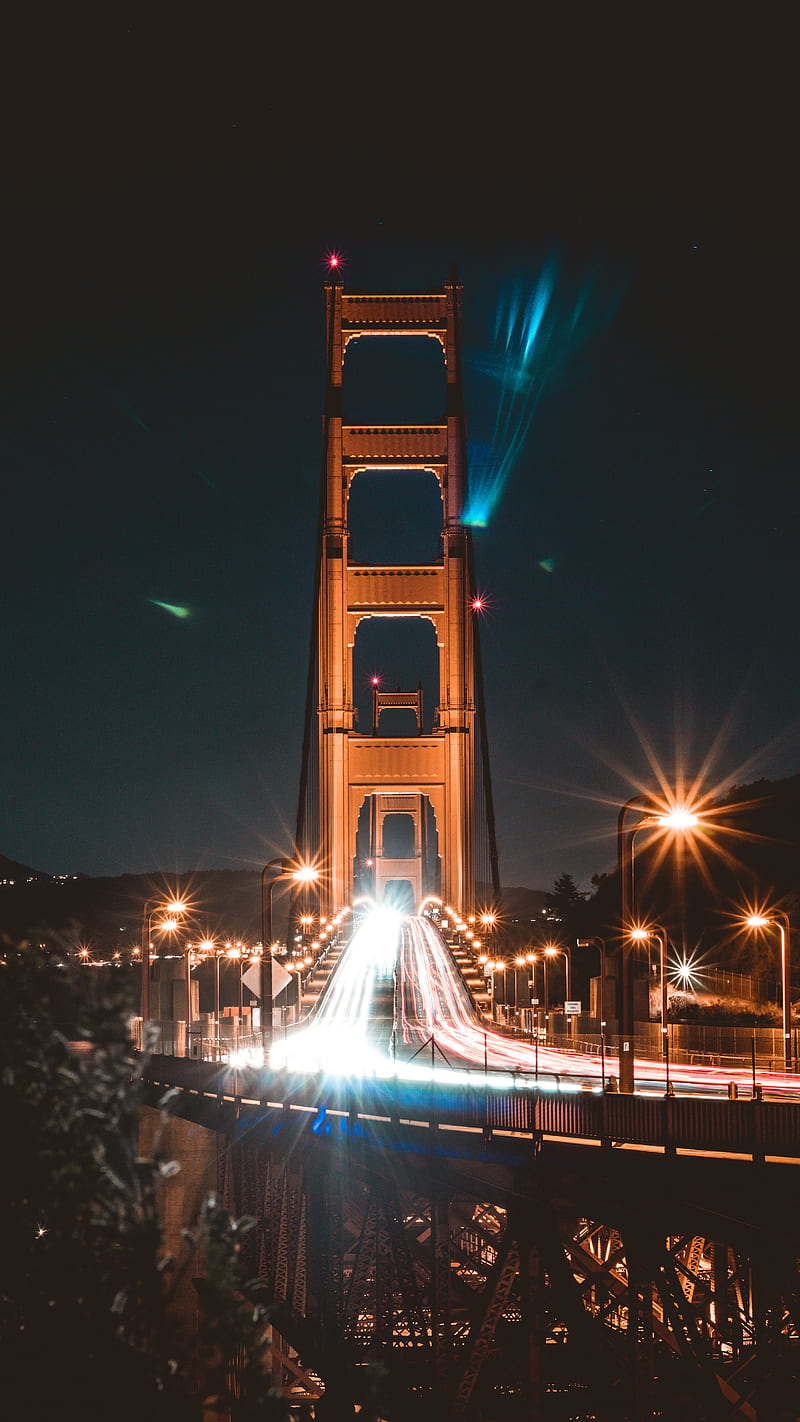 bridge, road, night, lights, movement, HD phone wallpaper
