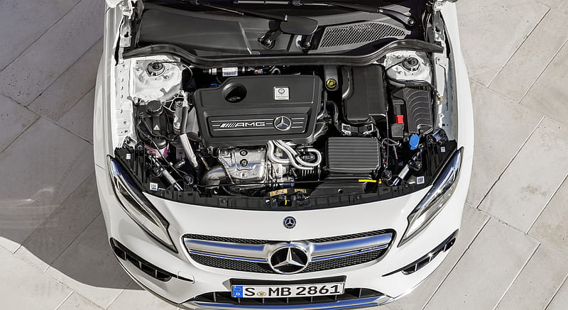2018 Mercedes-AMG GLA 45 4MATIC (Color: Cirrus White) - Engine , car, HD wallpaper