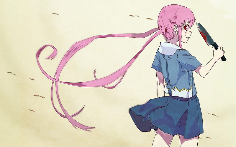 Gasai Yuno, yuno, gasai, mirai nikki, twintails, weapon, pink hair, HD wallpaper