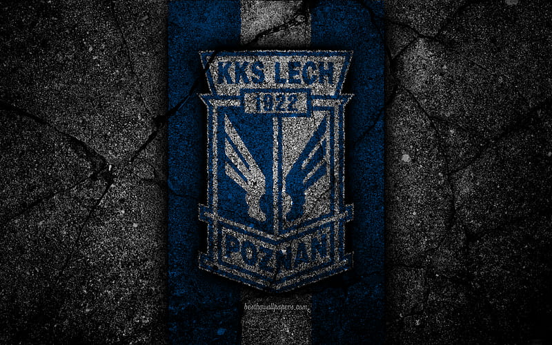 Lech Poznan FC logo, Ekstraklasa, soccer, football, black stone, Poland, Lech Poznan, football club, asphalt texture, FC Lech Poznan, HD wallpaper