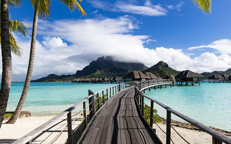 Bora Bora, ocean, summer travel, vacation, blue lagoon, tropical islands, resort, French Polynesia, HD wallpaper