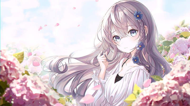 anime girl, garden, spring, long hair, Anime, HD wallpaper