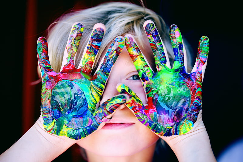 A KId With Multicolored Hand Paint, HD wallpaper