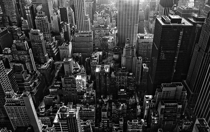 Downtown City, black and white, city, downtown, HD wallpaper