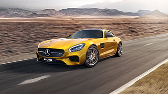 Yellow Mercedes Benz Amg GT, mercedes-amg-gtr, mercedes, carros, 2019-cars, behance, HD wallpaper