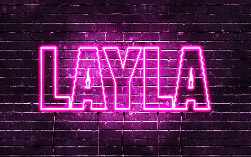 Layla with names, female names, Layla name, purple neon lights, horizontal text, with Layla name, HD wallpaper