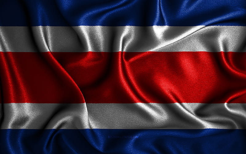 Costa Rican flag silk wavy flags, North American countries, national symbols, Flag of Costa Rica, fabric flags, Costa Rica flag, 3D art, Costa Rica, North America, Costa Rica 3D flag, HD wallpaper