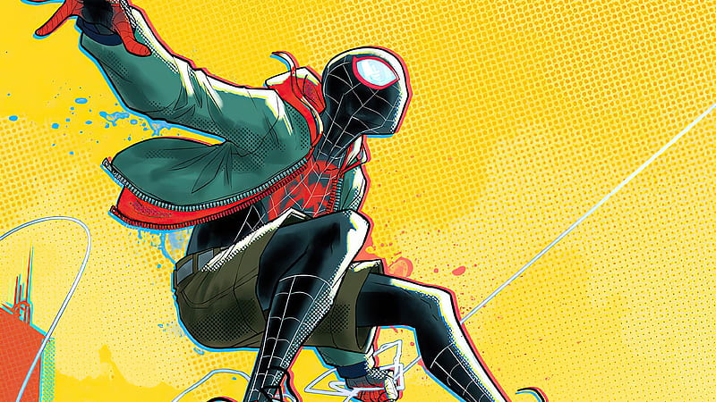 Spider Man Miles Jumping, spiderman, superheroes, artwork, artist, HD wallpaper