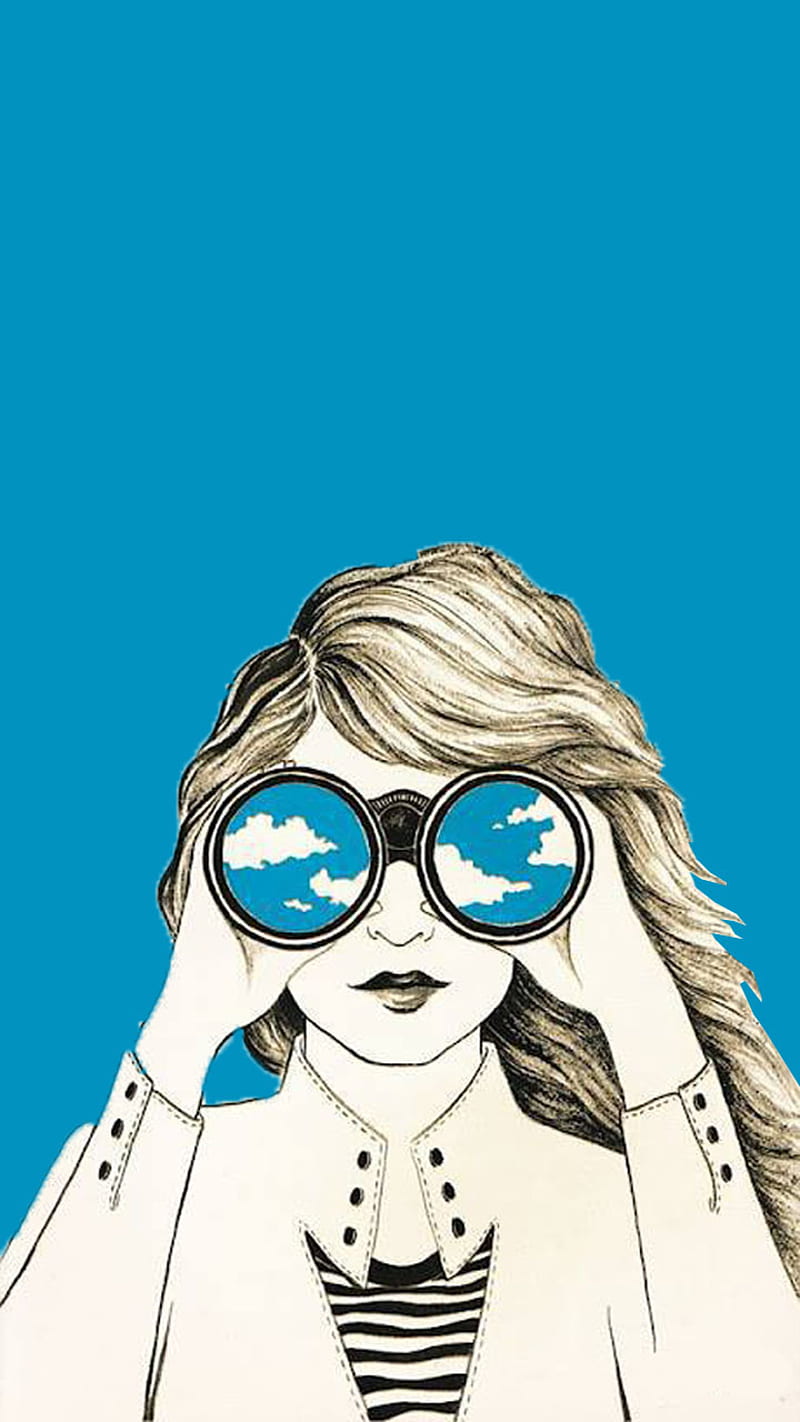Binocular Girl, art, awesome, binocular, cool, drawing, girl, HD phone wallpaper