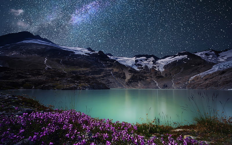 Europe, Alps, mountains, lake, night, Switzerland, Swiss Alps, HD wallpaper