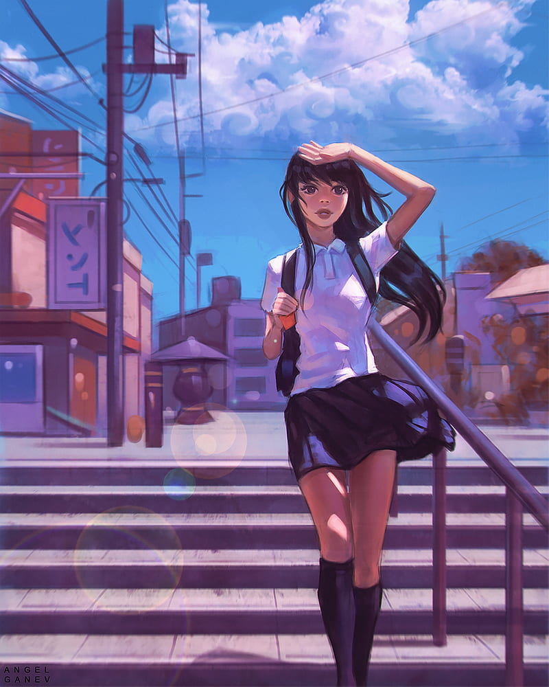 Wallpaper : anime girls, original characters, solo, artwork, digital art, fan  art, school uniform, schoolgirl, tongue out, red eyes 1300x1956 -  Lunadelmar - 2158477 - HD Wallpapers - WallHere