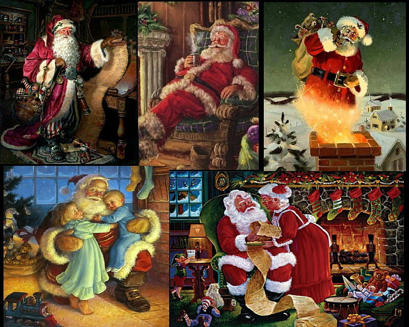 Santa Claus, santa, chimmey, christmas, list, kids, HD wallpaper