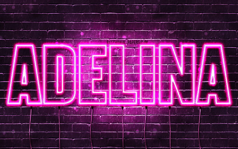 Adelina with names, female names, Adelina name, purple neon lights, horizontal text, with Adelina name, HD wallpaper