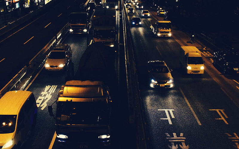 street, car, japan, night, yellow, HD wallpaper