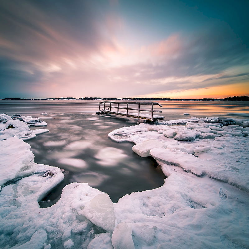 pier, ice floe, ice, horizon, helsinki, finland, HD phone wallpaper