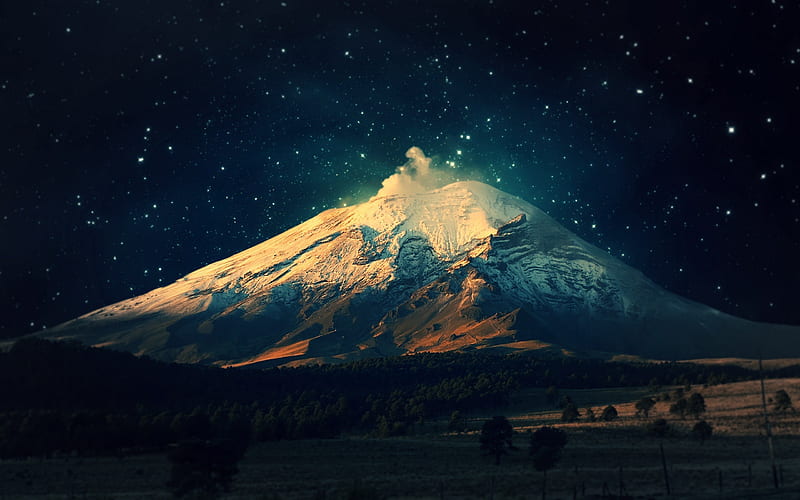 snowy mountain starry sky-Nature, HD wallpaper