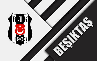 Besiktas JK, black silk flag, logo, white lines, Turkish football club,  silk textur, HD wallpaper