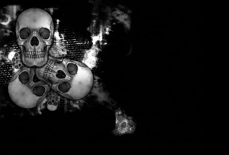 SKULLS, 3, DARK, GREY, HD wallpaper