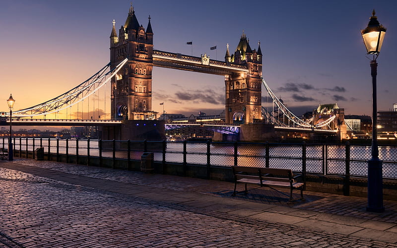 Tower Bridge, Evening, sunset, Thames, London, UK, HD wallpaper