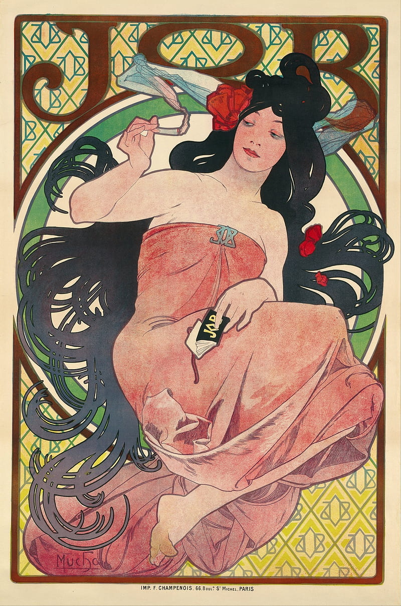Mucha Poster, alphonse mucha, art, art nouveau, fine art, mucha, poster art, woman, women, HD phone wallpaper