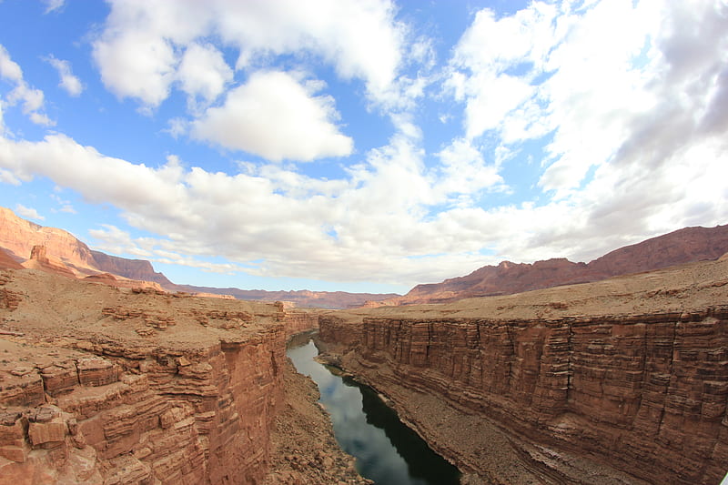 brown rocky mountain beside river under blue sky during daytime, HD wallpaper