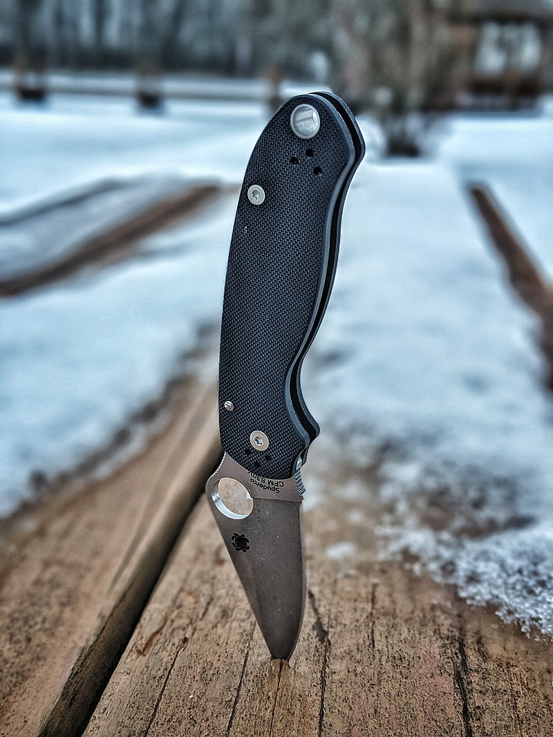 Spyderco, knife, wood, snow, outdoor, ar, gun, HD phone wallpaper