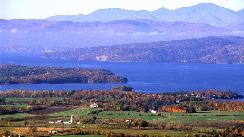 Lake Champlain Region, VT in Autumn, Fall, Lakes, Autumn, Nature, Landscape, HD wallpaper
