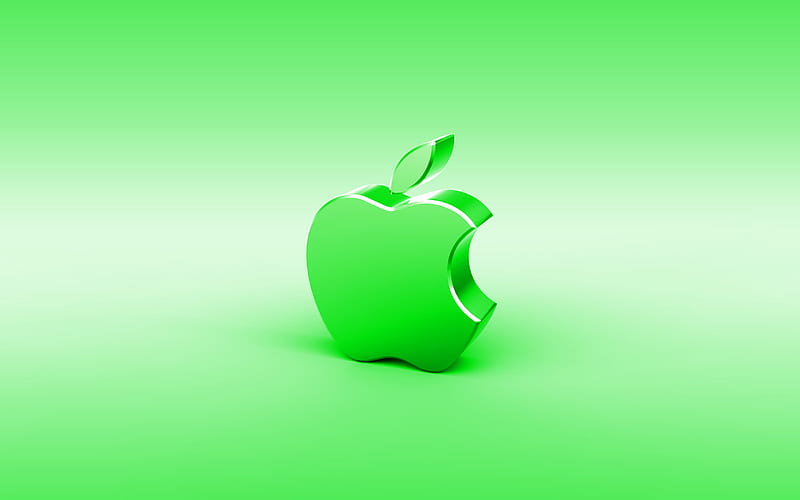 Apple green 3D logo, minimal, green background, Apple logo, creative, Apple metal logo, Apple 3D logo, artwork, Apple, HD wallpaper