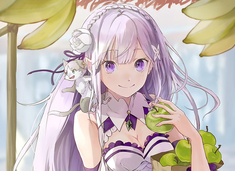 Rezero, emilia, friendship, puck, HD wallpaper