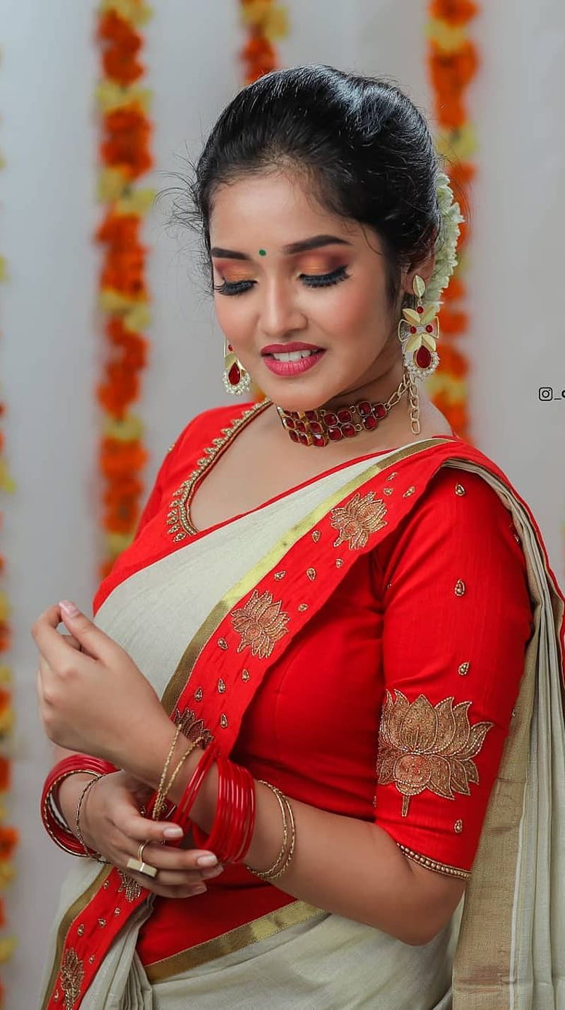 Anikha , mallu model, saree lover, HD phone wallpaper