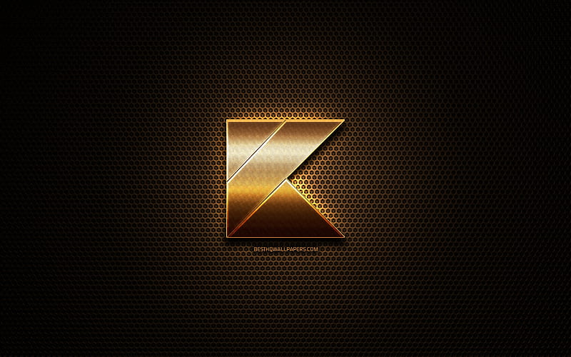 Kotlin glitter logo, programming language, grid metal background, Kotlin, creative, programming language signs, Kotlin logo, HD wallpaper