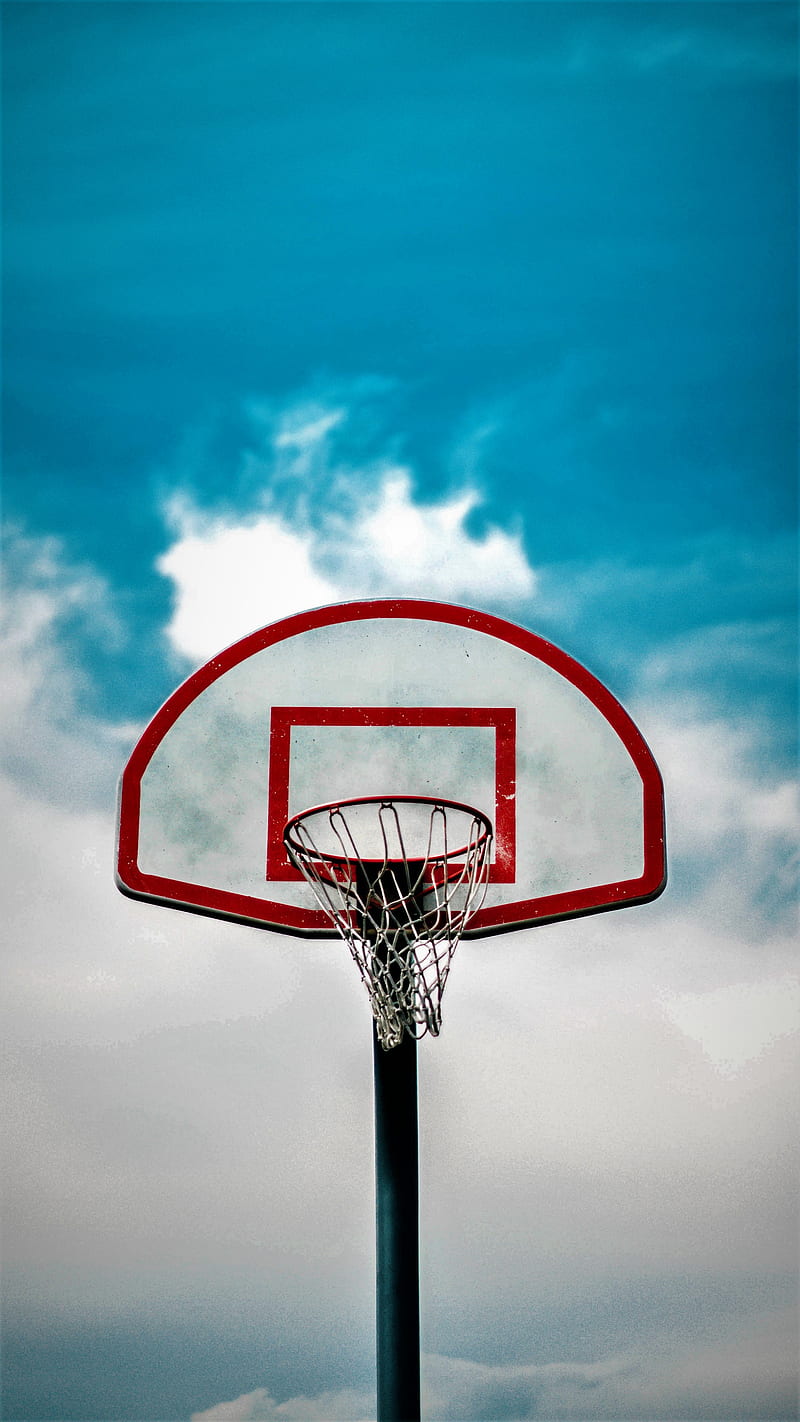 basketball, basketball ring, net, shield, sky, HD phone wallpaper