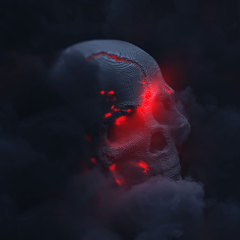 skull, smoke, cloud, glow, 3d, dark, HD phone wallpaper