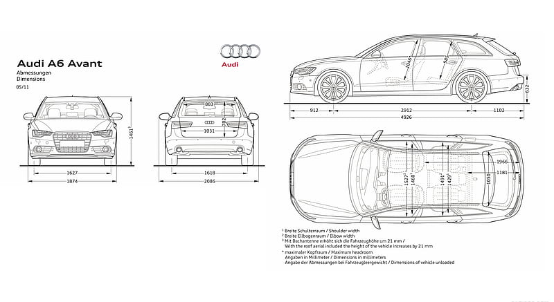 Audi A6 Avant (2012) - Technical Drawing , car, HD wallpaper
