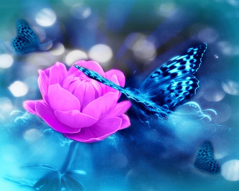 Magic Kingdom , Purple, Butterflies, Shine, Kingdom, Lovely, Fantasy, Butterfly, Blue, Flower, HD wallpaper