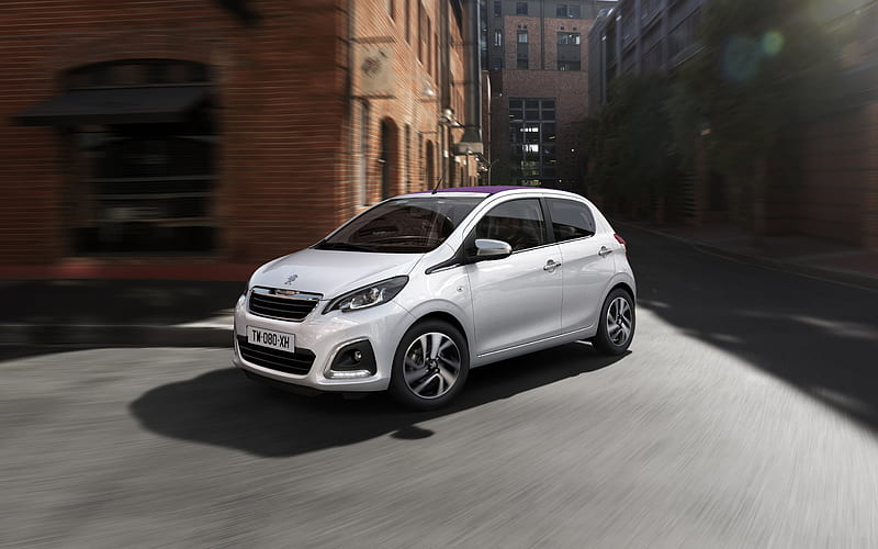 Peugeot 108, 2018, compact hatchback, exterior, 4 doors, new white 108, French cars, Peugeot, HD wallpaper